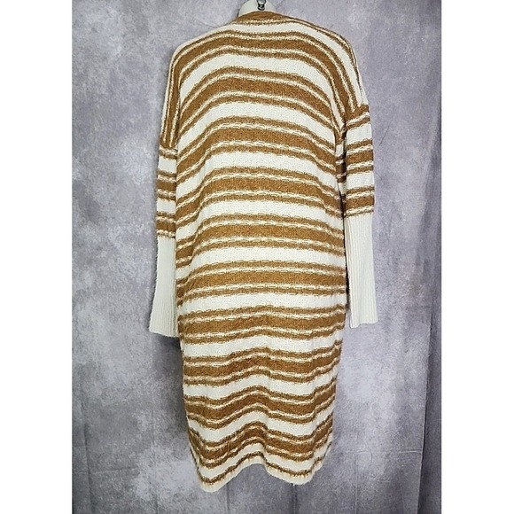 HYFVE Open Front Cardigan Sweater Womens Medium White Mustard Yellow Chunky Knit - Picture 3 of 8